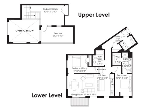 Floor plan for 2 beds, 2 baths, 1445 sqft